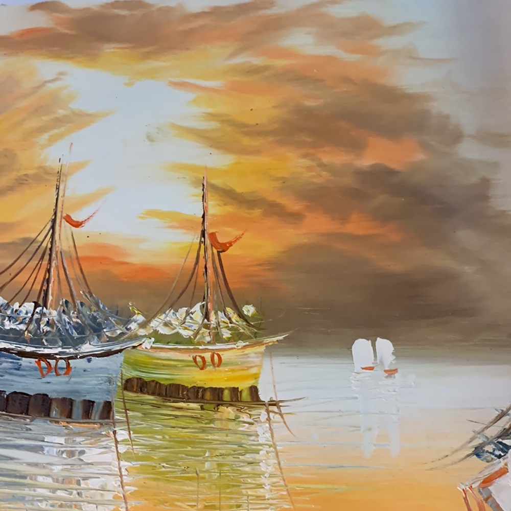 Gorgeous sunset ocean original oil painting. 24.25 x 21. Canvas 27 x 23.5 - Picture 3 of 5
